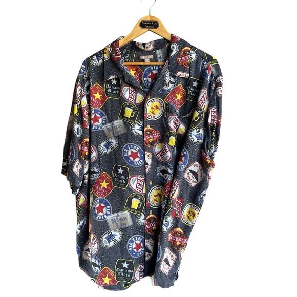 George Men's Hawaiian Shirt Size 2XL 50-52 Beer Graphic 100% Rayon Short Sleeve - Picture 1 of 5